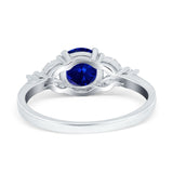 Art Deco Engagement Ring Round Simulated Blue Sapphire CZ 925 Sterling Silver