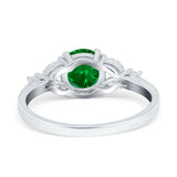Art Deco Engagement Ring Round Simulated Green Emerald CZ 925 Sterling Silver