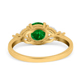 Art Deco Engagement Ring Round Yellow Tone, Simulated Green Emerald CZ 925 Sterling Silver