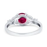 Art Deco Engagement Ring Round Simulated Ruby CZ 925 Sterling Silver