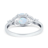 Art Deco Engagement Ring Round Lab Created White Opal 925 Sterling Silver