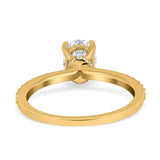 14K Yellow Gold Oval Solitaire Accent Engagement Rings Simulated CZ Size 7