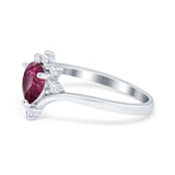 Teardrop V Chevron Engagement Ring Simulated Ruby CZ 925 Sterling Silver