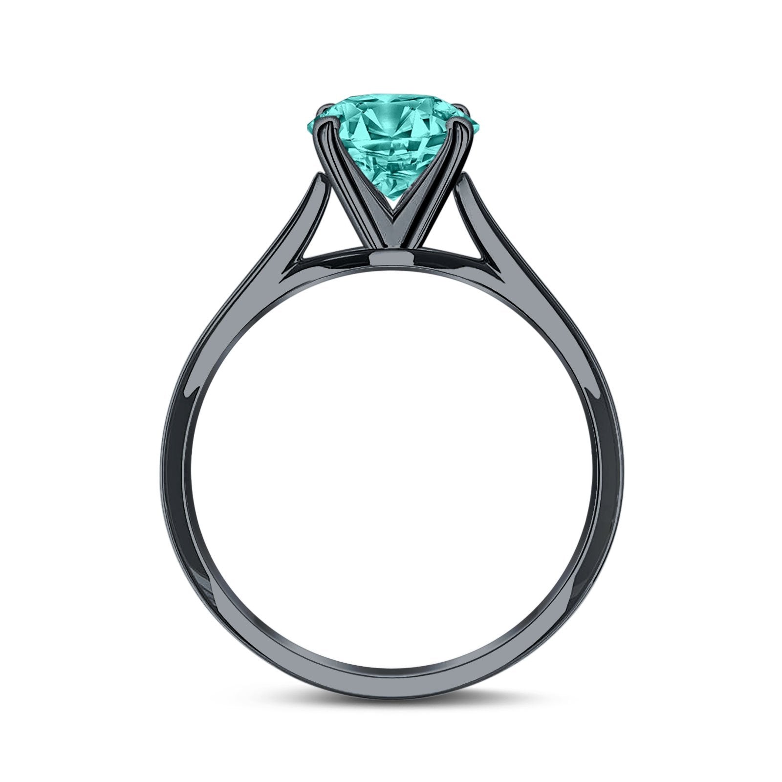 Solitaire Teardrop Black Tone, Simulated Paraiba Tourmaline CZ Wedding Ring 925 Sterling Silver Center Stone-(8mmx6mm)