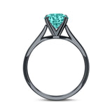 Cathedral Solitaire Wedding Ring Black Tone, Simulated Paraiba Tourmaline CZ 925 Sterling Silver Center Stone-(7mm)