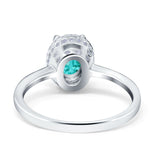 Halo Art Deco Oval Engagement Ring Simulated Paraiba Tourmaline CZ 925 Sterling Silver