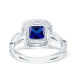 Infinity Shank Cushion Engagement Ring Simulated Blue Sapphire CZ 925 Sterling Silver