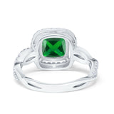 Infinity Shank Cushion Engagement Ring Simulated Green Emerald CZ 925 Sterling Silver