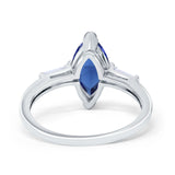 Marquise Art Deco Engagement Simulated Blue Sapphire CZ Ring 925 Sterling Silver