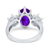 Oval Art Deco Engagement Ring Simulated Amethyst CZ 925 Sterling Silver