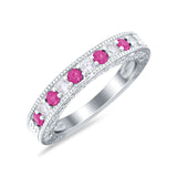 Art Deco Eternity Stackable Band Wedding Ring Simulated Ruby CZ 925 Sterling Silver