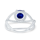 Braided Cable Split Engagement Ring Simulated Blue Sapphire CZ 925 Sterling Silver