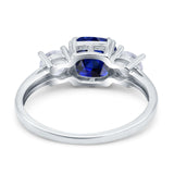 Cushion Three Stone Engagement Ring Simulated Blue Sapphire CZ 925 Sterling Silver