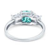 Cushion Three Stone Engagement Ring Simulated Paraiba Tourmaline CZ 925 Sterling Silver