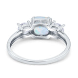 Cushion Three Stone Engagement Ring Lab Created White Opal 925 Sterling Silver