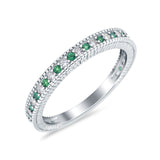 Half Eternity Band Stacking Engagement Ring Simulated Green Emerald CZ 925 Sterling Silver