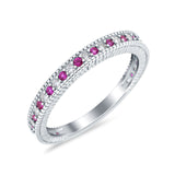 Half Eternity Band Stacking Engagement Ring Simulated Ruby CZ 925 Sterling Silver