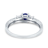 Three Stone Engagement Ring Round Simulated Blue Sapphire CZ 925 Sterling Silver