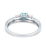 Three Stone Engagement Ring Round Simulated Paraiba Tourmaline CZ 925 Sterling Silver