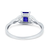 Engagement Ring Emerald Cut Simulated Blue Sapphire CZ Solid 925 Sterling Silver