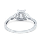 14K White Gold Celtic Emerald Cut Engagement Ring Simulated CZ Solid Size 7