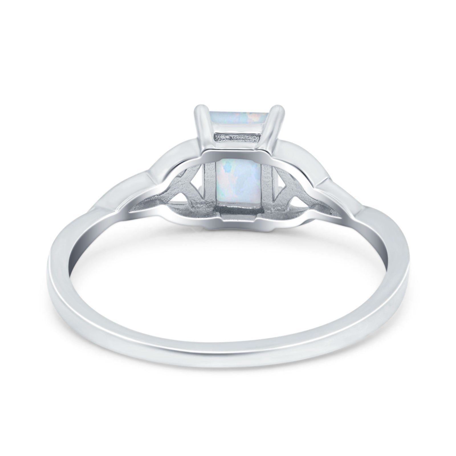 Engagement Ring Emerald Cut Lab Created White Opal Solid 925 Sterling Silver