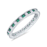 Art Deco Full Eternity Stackable Wedding Ring Simulated Green Emerald CZ 925 Sterling Silver
