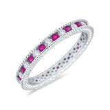 Art Deco Full Eternity Stackable Wedding Ring Simulated Ruby CZ 925 Sterling Silver