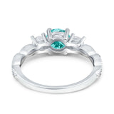 Art Deco Vintage Engagement Ring Round Simulated Paraiba Tourmaline CZ 925 Sterling Silver