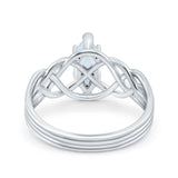 Art Deco Crisscross Wedding Ring Marquise Lab Created White Opal 925 Sterling Silver