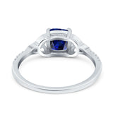 Cushion Cut Celtic Art Deco Wedding Engagement Bridal Ring Round Simulated Blue Sapphire CZ 925 Sterling Silver