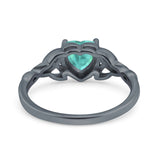 Heart Celtic Wedding Promise Ring Black Tone, Simulated Paraiba Tourmaline CZ 925 Sterling Silver