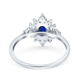 Oval Cut Halo Vintage Wedding Ring Simulated Blue Sapphire CZ 925 Sterling Silver