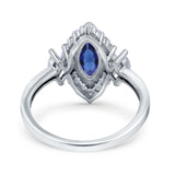 Marquise Vintage Wedding Ring Simulated Blue Sapphire CZ 925 Sterling Silver