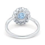 Vintage Floral Engagement Ring Oval Simulated Aquamarine CZ 925 Sterling Silver