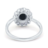 Vintage Floral Engagement Ring Oval Simulated Black CZ 925 Sterling Silver