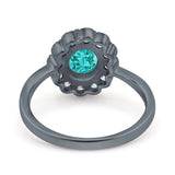Vintage Floral Engagement Ring Oval Black Tone, Simulated Paraiba Tourmaline CZ 925 Sterling Silver