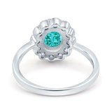 Vintage Floral Engagement Ring Oval Simulated Paraiba Tourmaline CZ 925 Sterling Silver