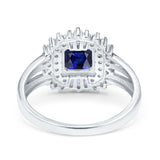 Cushion Cut Art Deco Wedding Ring Simulated Blue Sapphire CZ 925 Sterling Silver