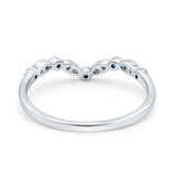 Curved Marquise Half Eternity Stackable Ring Simulated Blue Sapphire CZ 925 Sterling Silver