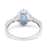 Oval Engagement Ring Accent Vintage Simulated Aquamarine CZ 925 Sterling Silver