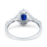 Oval Engagement Ring Accent Vintage Simulated Blue Sapphire CZ 925 Sterling Silver