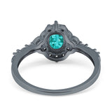 Oval Engagement Ring Accent Vintage Black Tone, Simulated Paraiba Tourmaline CZ 925 Sterling Silver