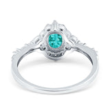 Oval Engagement Ring Accent Vintage Simulated Paraiba Tourmaline CZ 925 Sterling Silver