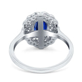 Art Deco Wedding Ring Oval Cut Solid Simulated Blue Sapphire CZ 925 Sterling Silver