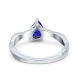 Pear Art Deco Wedding Ring Twisted Simulated Blue Sapphire CZ 925 Sterling Silver