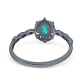 Oval Vintage Floral Engagement Ring Black Tone, Simulated Paraiba Tourmaline CZ 925 Sterling Silver