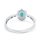 Oval Vintage Floral Engagement Ring Simulated Paraiba Tourmaline CZ 925 Sterling Silver
