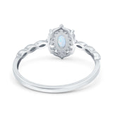 Oval Vintage Floral Engagement Ring Lab Created White Opal 925 Sterling Silver