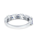 Art Deco Eternity Marquise Wedding Band Ring Simulated Blue Sapphire CZ 925 Sterling Silver